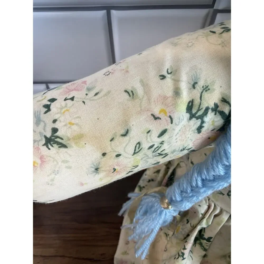 Vintage 28” Rag Doll Blue Braided Yarn Hair Floral Dress Bonnet Plush Toy